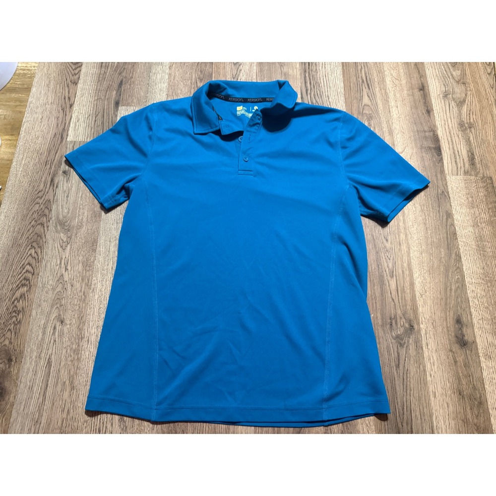 Xersion Polo Shirt Mens M Blue Adult Performance Short Sleeve Excellent